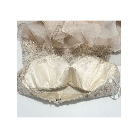 Jovani Strapless Trumpet Embroidered‎ Corset Prom Dress Gown Light Cafe Size 16 - Picture 12 of 15